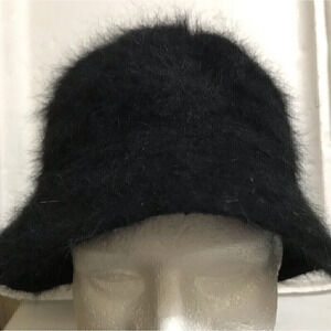 D.N.Y. Bucket Hat Cap Black Angora Soft One Size